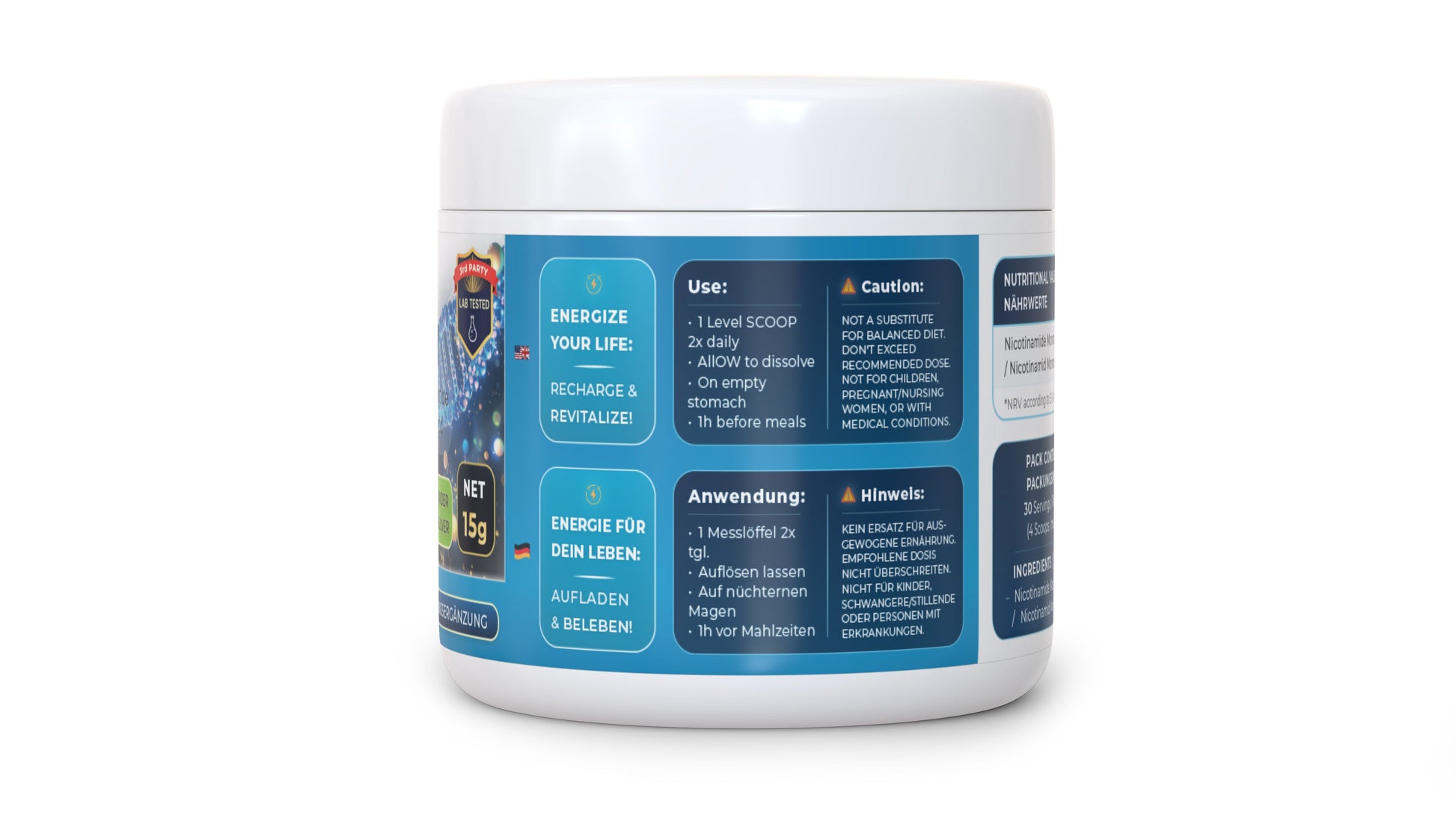 Nutriop Longevity® PURE-NMN Nicotinamide Mononucleotide Extreme Potency sublingual powder -15 grams-3